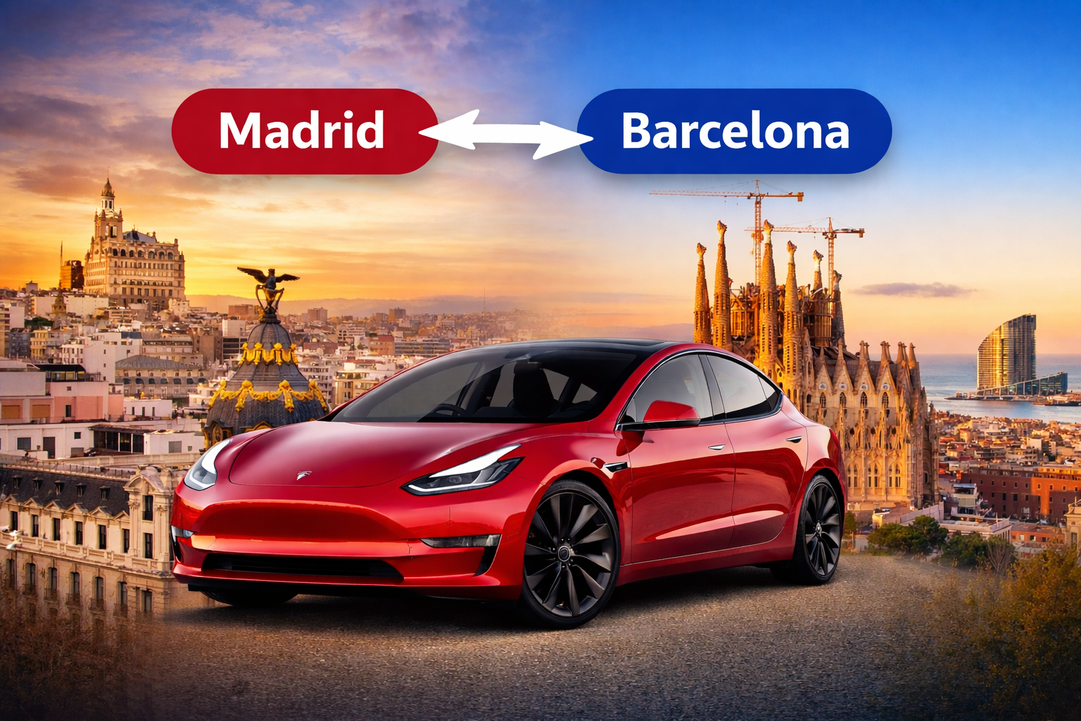 Noleggia una Tesla a Madrid e restituiscila a Barcellona